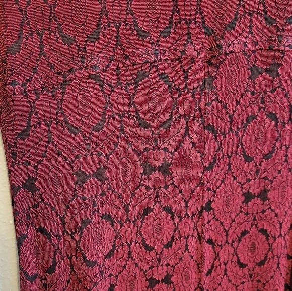 Vintage 90s Whimsigoth Red Black Damask Slinky Bodycon Maxi Dress sz 10 - Picture 7 of 7
